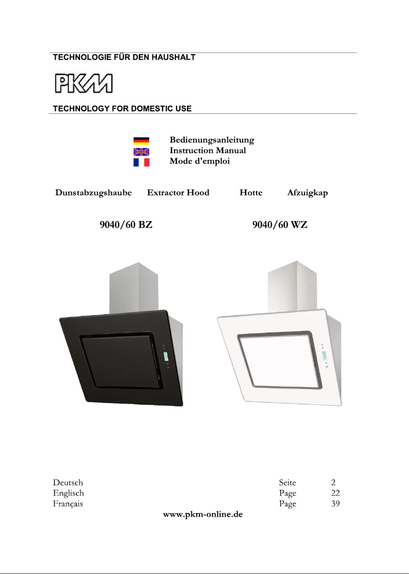 Page n°1 - Manuel utilisateur PKM 9040 / 60 WZ