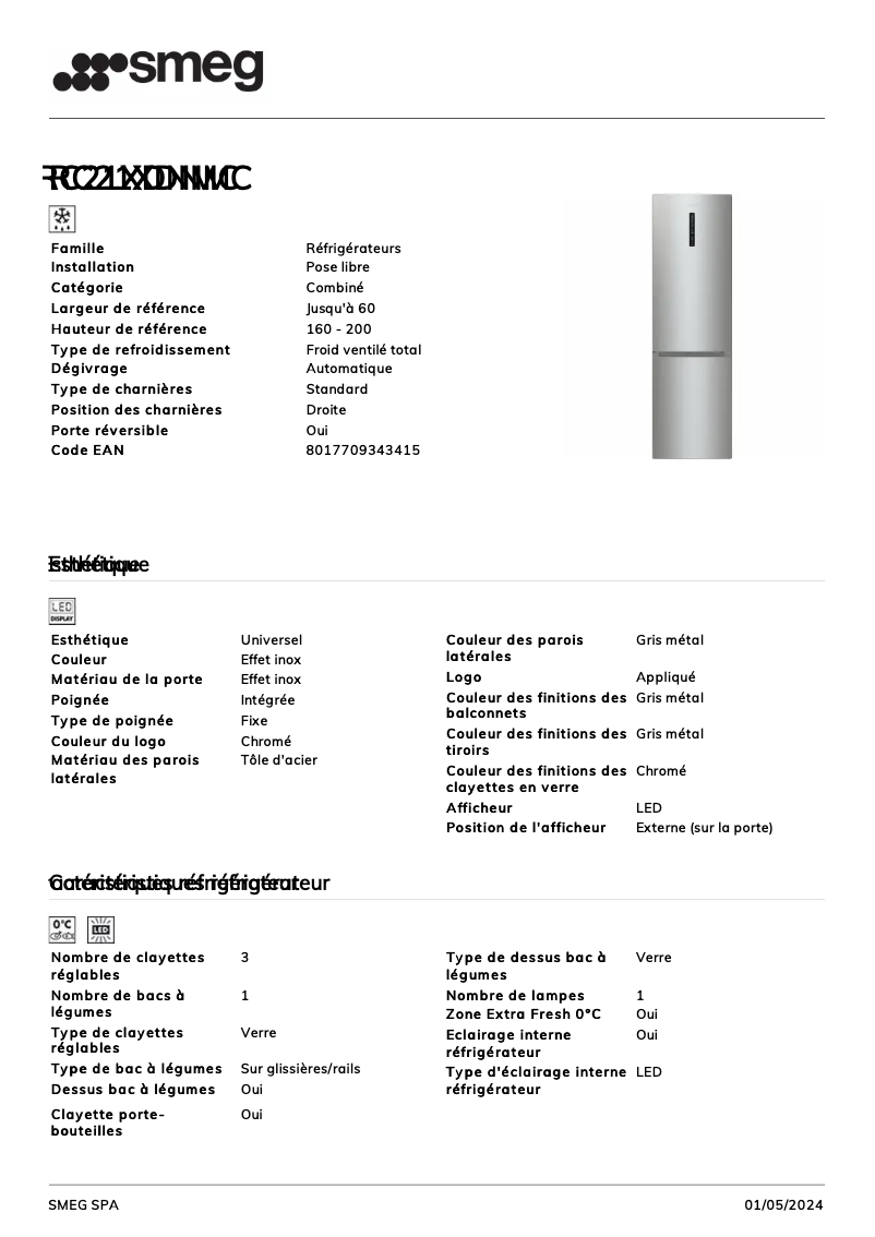 Page n°1 - Fiche technique Smeg RC21XDNMC