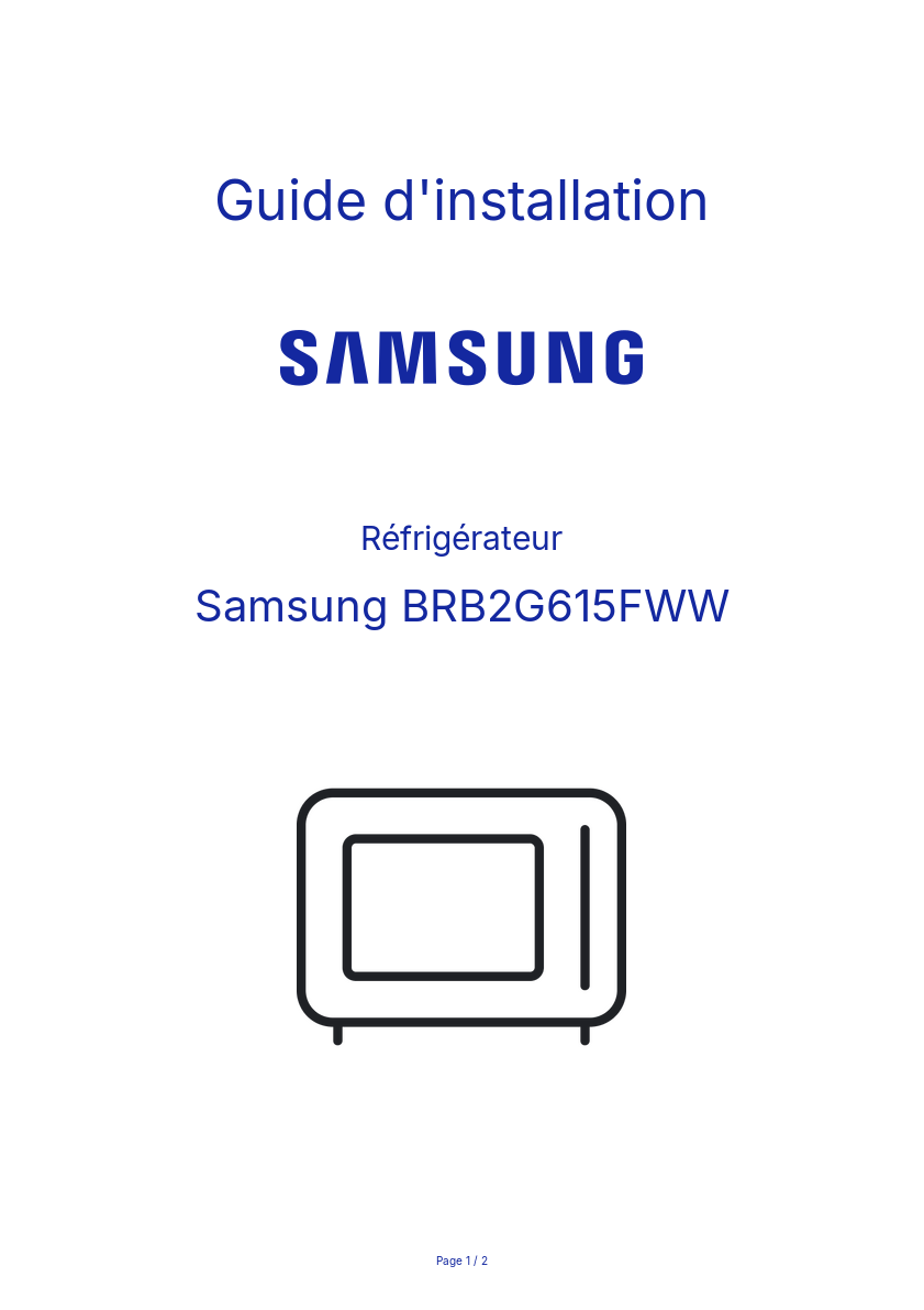 Page n°1 - Guide d'installation Samsung BRB2G615FWW