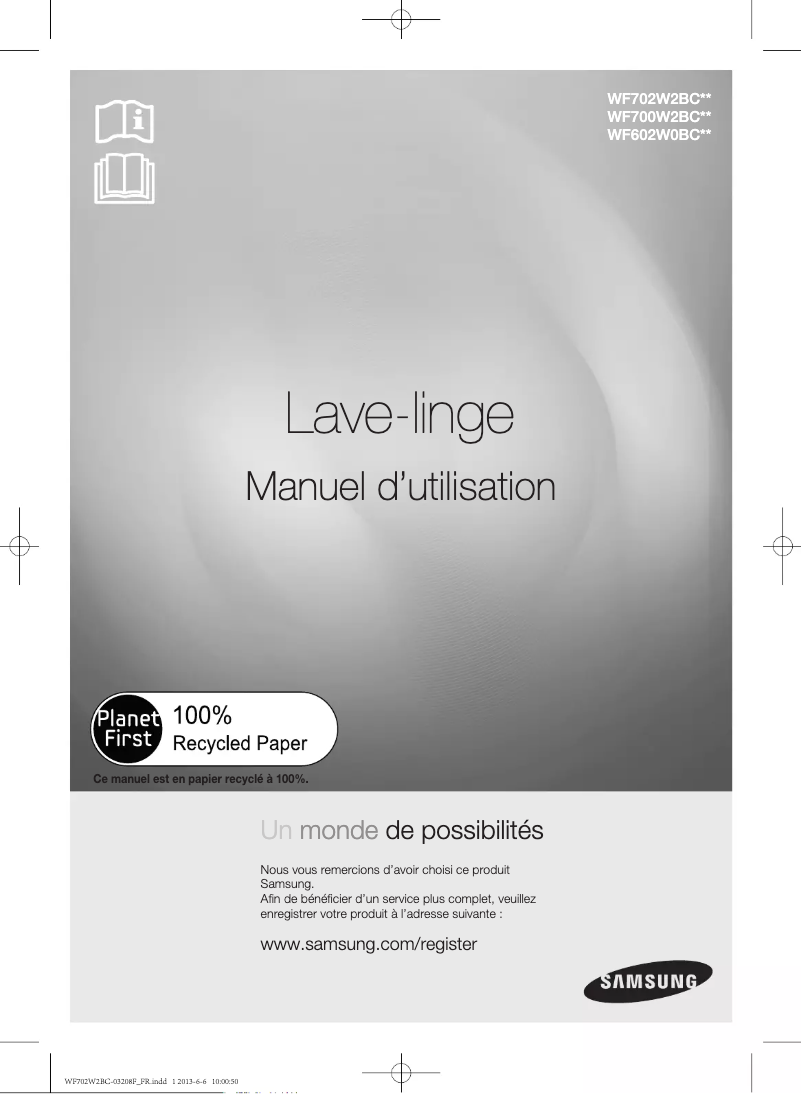 Page 1 de la notice Manuel utilisateur Samsung WF602W0BCSD