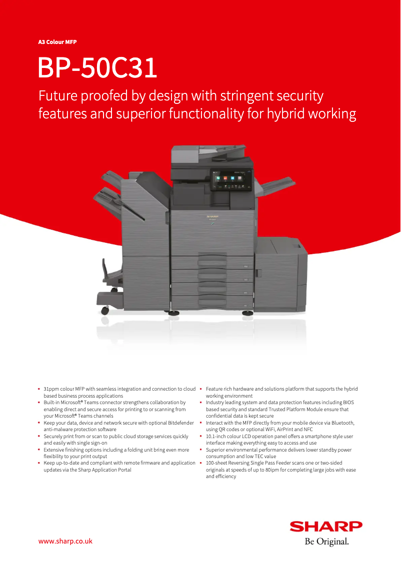 Page 1 de la notice Fiche technique Sharp BP-50C31