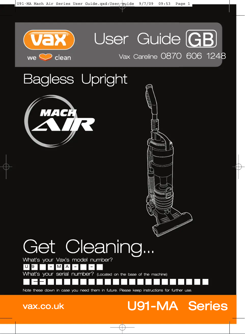 Page 1 de la notice Manuel utilisateur Vax Air