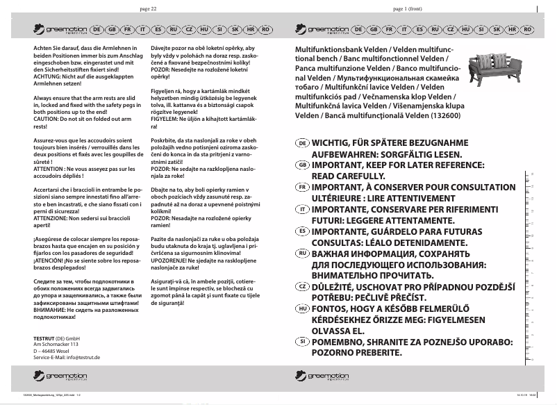 Page n°1 - Manuel utilisateur Greemotion Velden