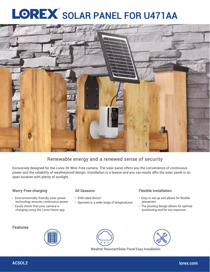 Página 1 del manual Ficha técnica Lorex ACSOL2B