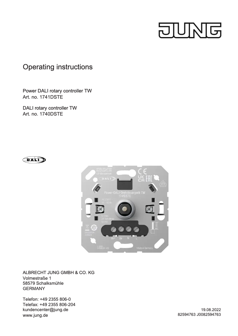 Page 1 de la notice Manuel utilisateur JUNG 1741DSTE
