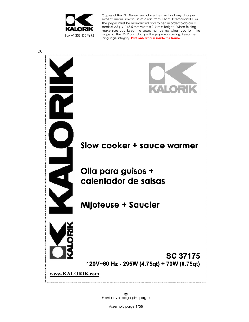 Página 1 del manual Manual de usuario Kalorik SC 37175 SS