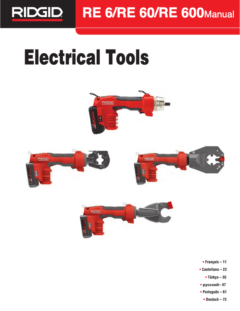 Page 1 de la notice Manuel utilisateur Ridgid RE 600