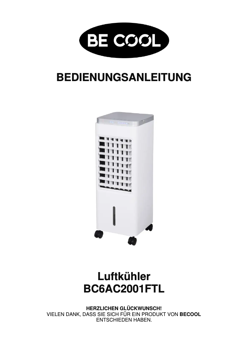 Página 1 del manual Manual de usuario Be Cool BC6AC2001FTL