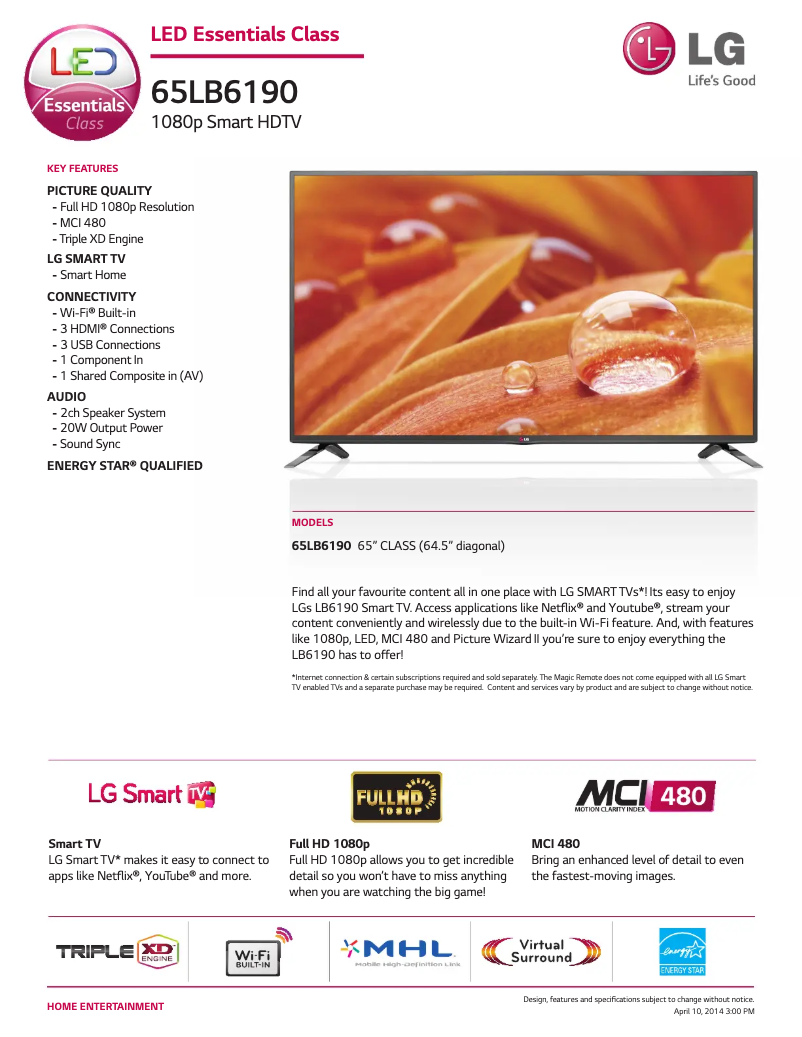 Image de la première page du manuel de l'appareil 65LB6190