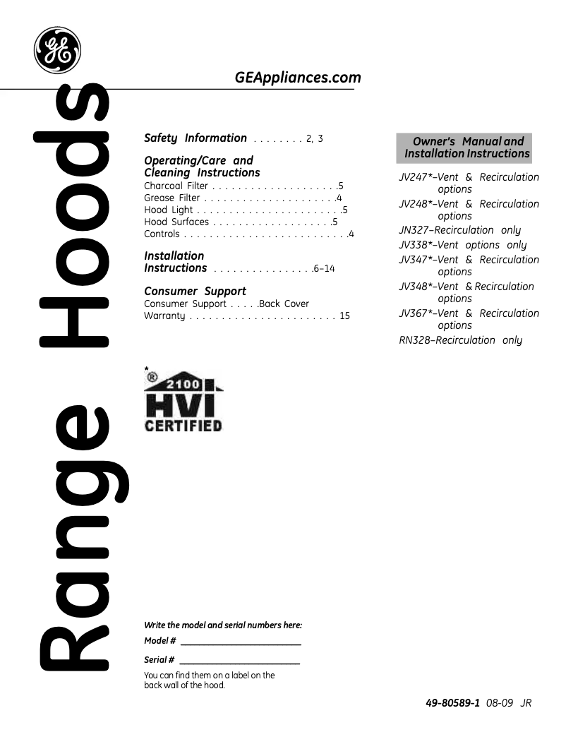 Imagen de la primera página del manual del dispositivo JV338HCC