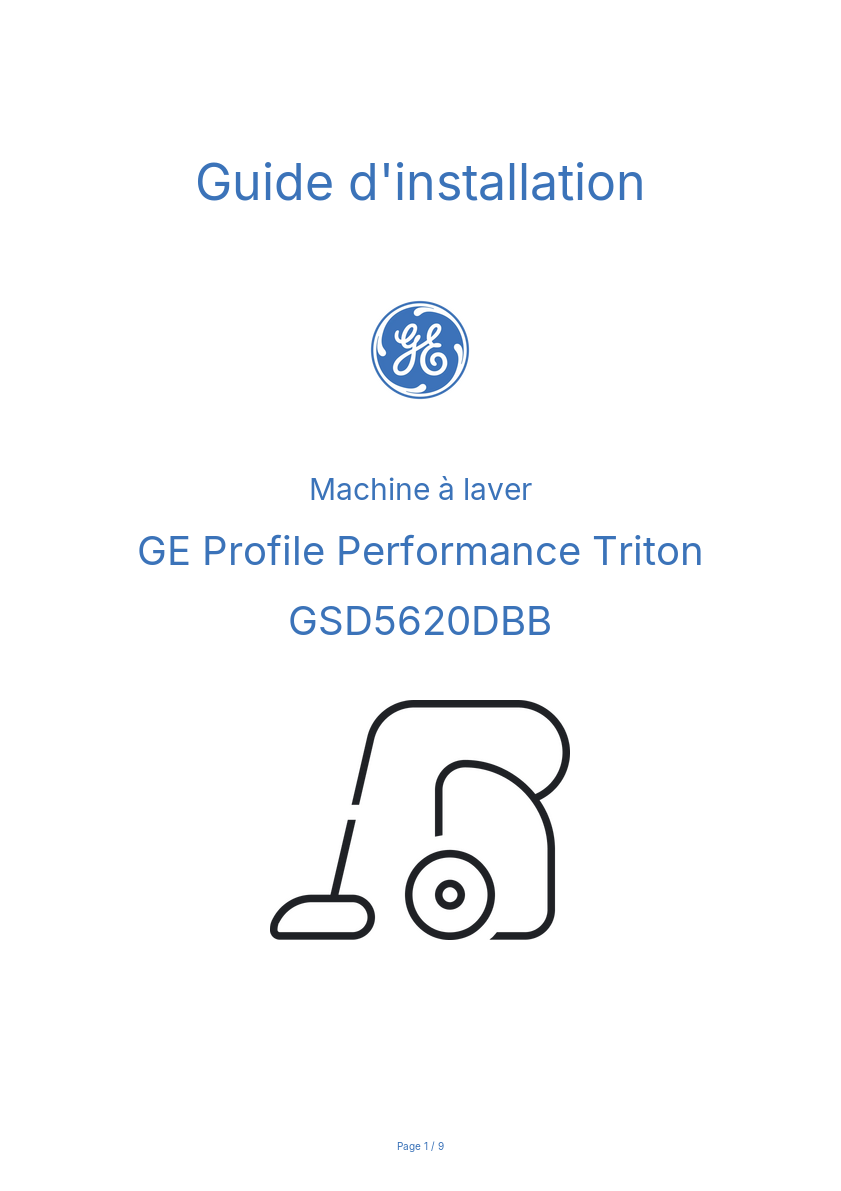 Page n°1 - Guide d'installation GE Profile Performance Triton GSD5620DBB
