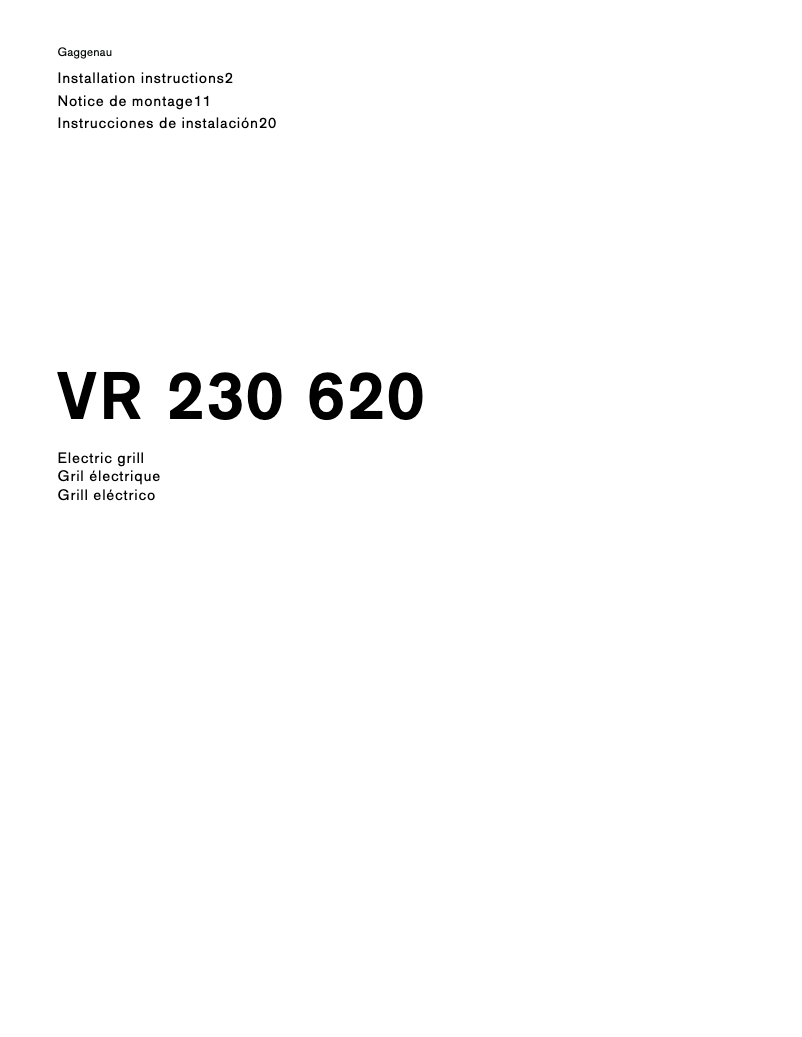 Page 1 de la notice Guide d'installation Gaggenau VR230620
