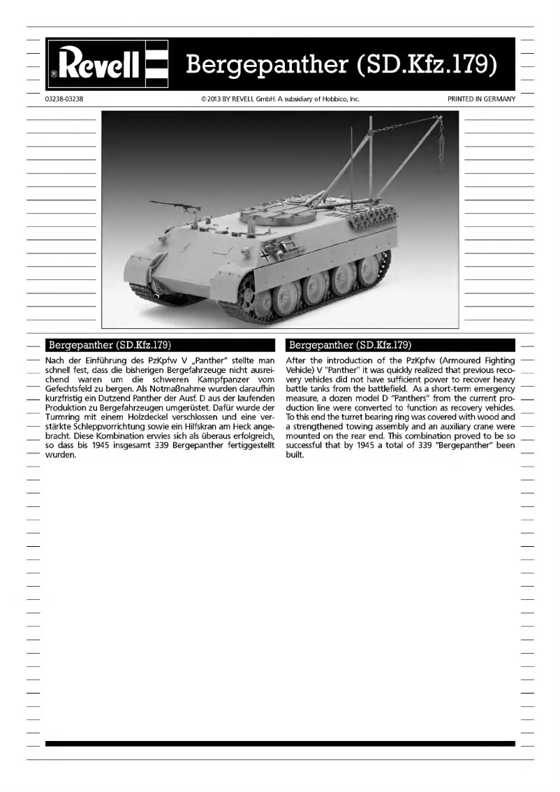 Page n°1 - Manuel utilisateur Revell Bergepanther (Sd.Kfz. 179)