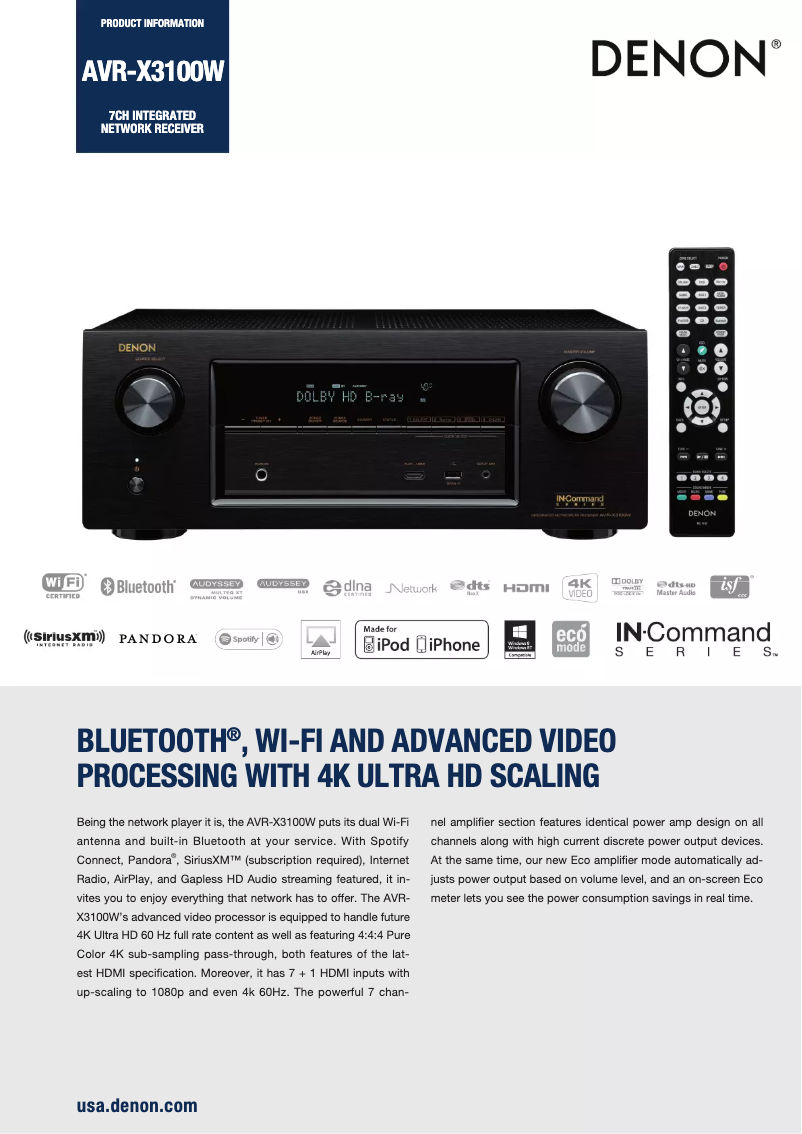 Página 1 del manual Ficha técnica Denon AVR-X3100W