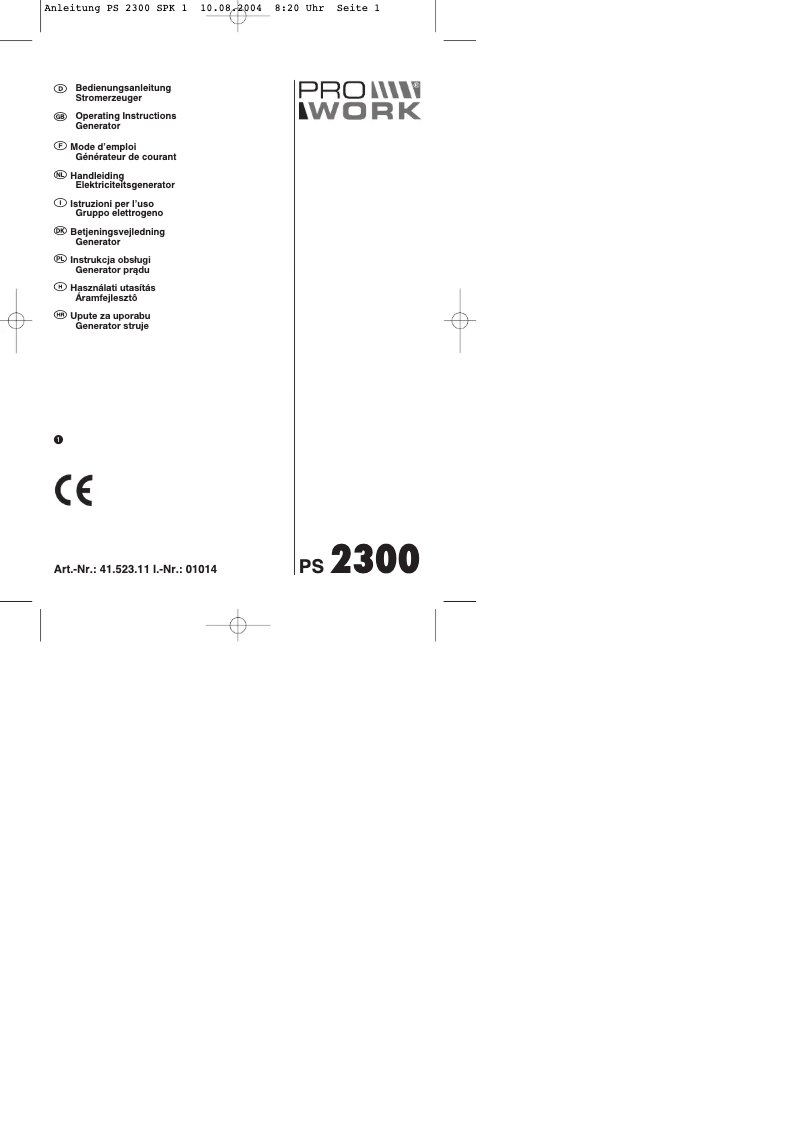 Image de la première page du manuel de l'appareil PS 2300