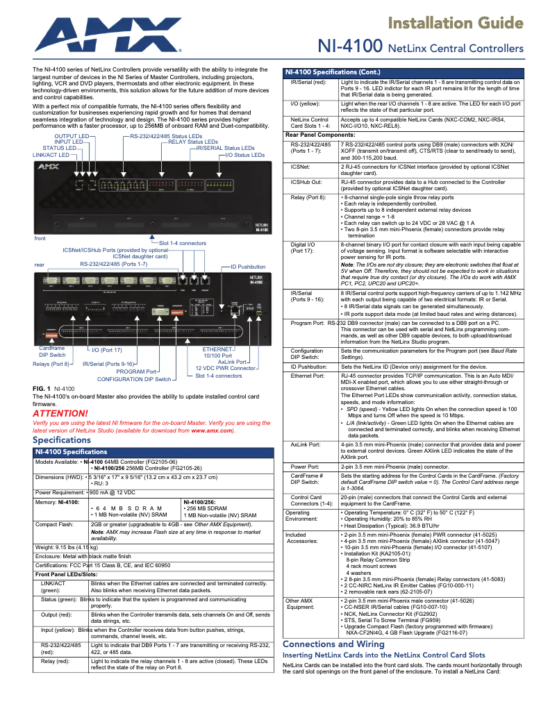 Página 1 del manual Manual de usuario AMX NI-4100