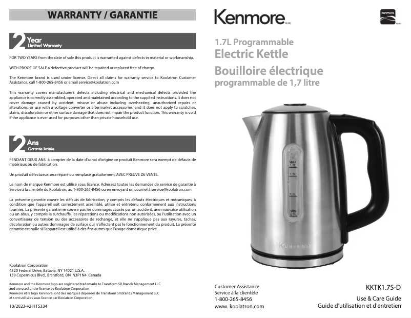 Page 1 de la notice Manuel utilisateur Kenmore KKTK1.7S-D