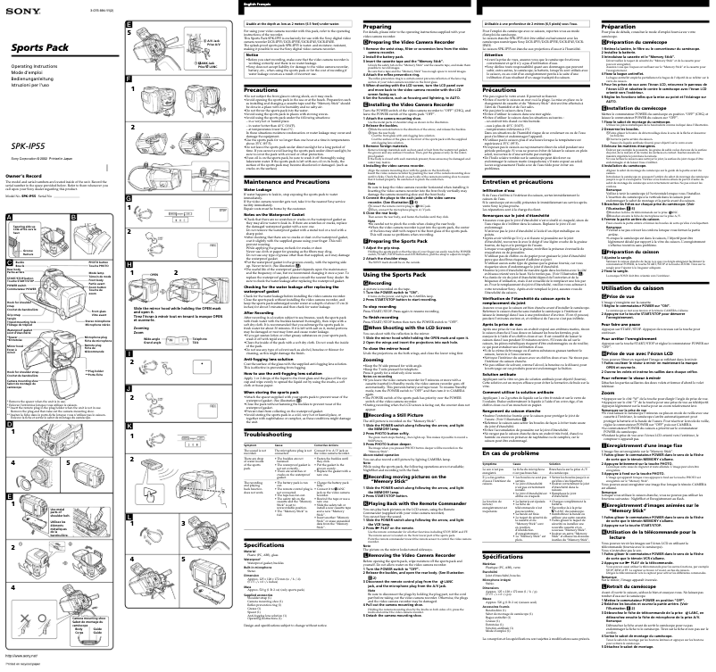 Page 1 de la notice Manuel utilisateur Sony SPK-IP55