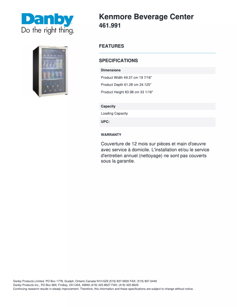 Page n°1 - Manuel utilisateur Danby 461.991