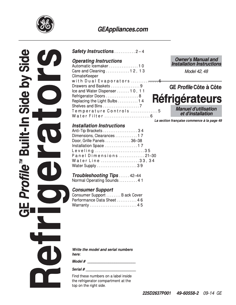 First page image of the manual for Profile PSB42YPHSV