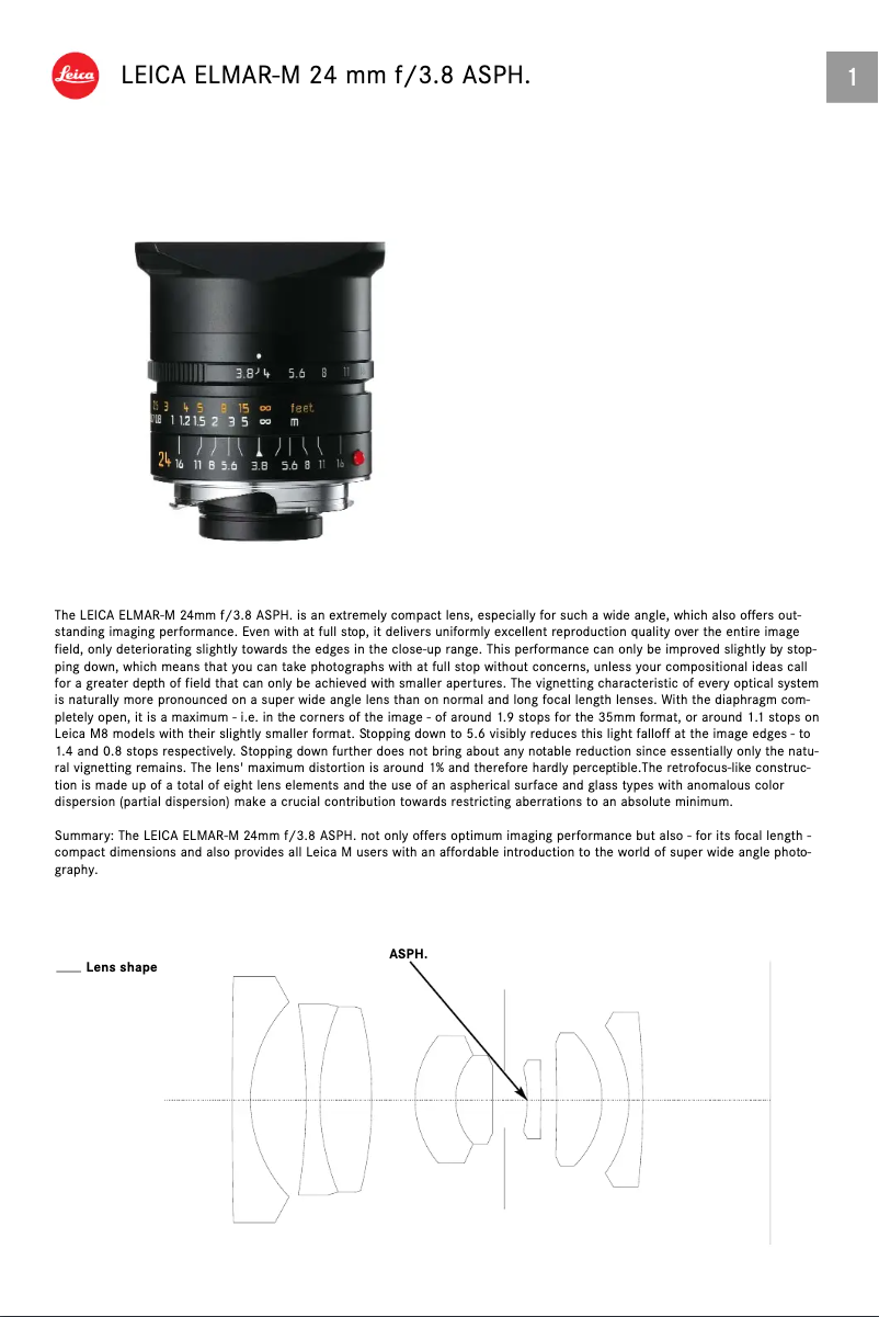 Page 1 de la notice Manuel utilisateur Leica Elmar M 24 / 3,8 ASPH