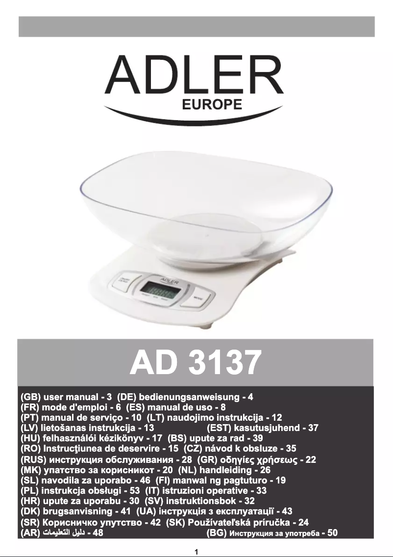 Page n°1 - Manuel utilisateur Adler AD 3137