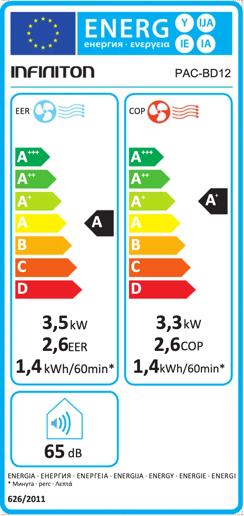 Page 1 de la notice Label énergétique Infiniton PAC-BD12