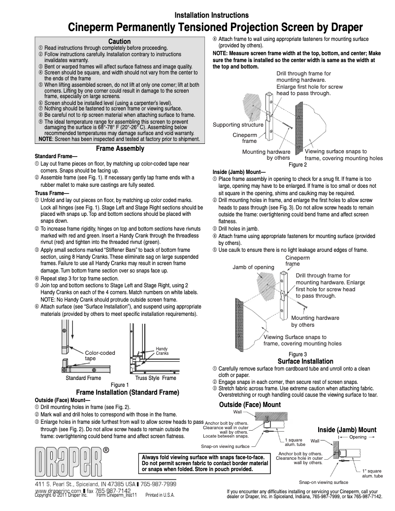 Page 1 de la notice Manuel utilisateur Draper Cineperm