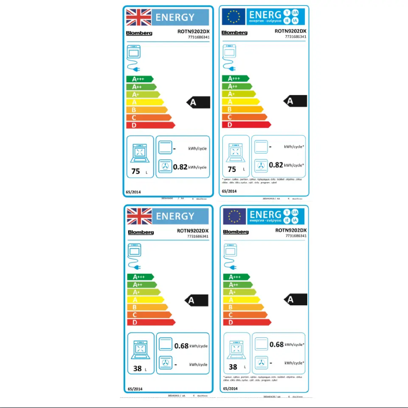 Page 1 de la notice Label énergétique Blomberg ROTN9202DX