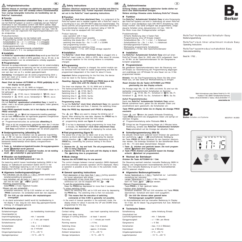 Page 1 de la notice Manuel utilisateur Berker 17621606