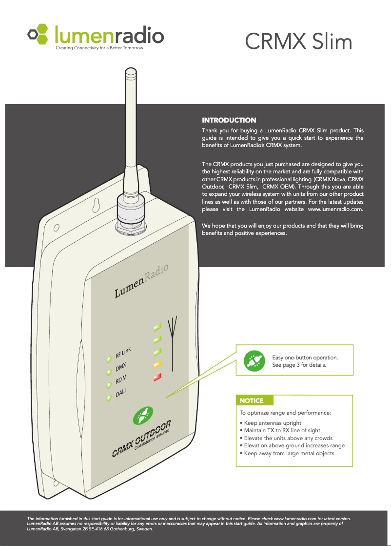 Image de la première page du manuel de l'appareil CRMX Slim TX
