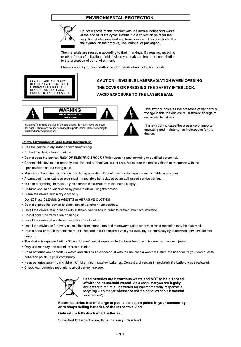 Page 1 de la notice Manuel utilisateur Soundmaster SCD2100