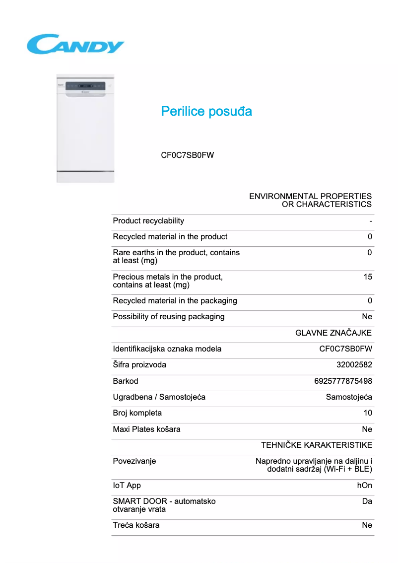 Image de la première page du manuel de l'appareil CF0C7SB0FW