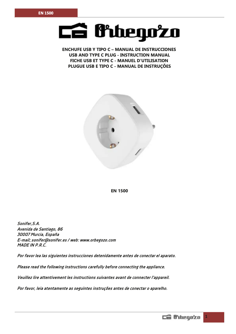 Page n°1 - Manuel utilisateur Orbegozo EN 1500
