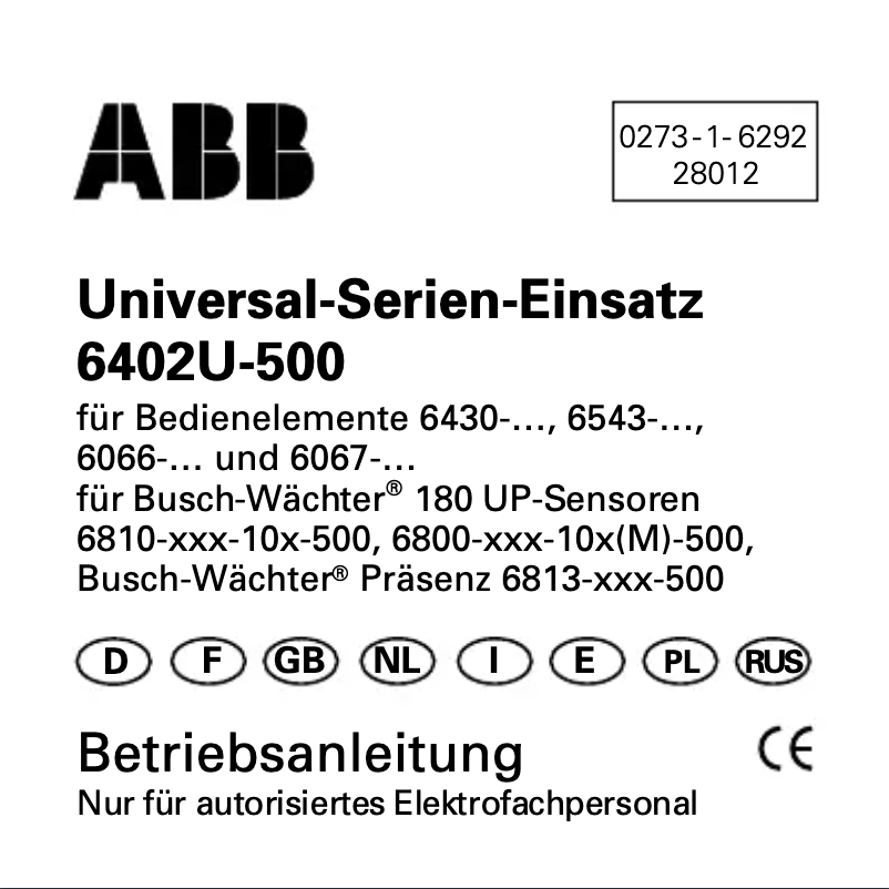 Page 1 de la notice Manuel utilisateur Busch-Jaeger 2CKA006430A0314