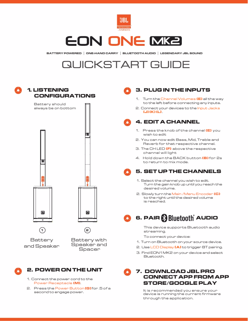 Page n°1 - Guide de démarrage rapide JBL EON ONE MK2