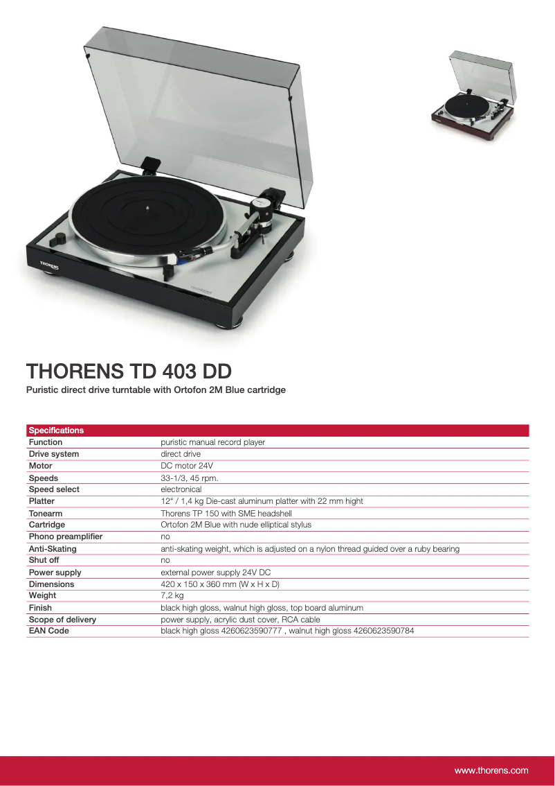 Page n°1 - Fiche technique Thorens TD 403 DD