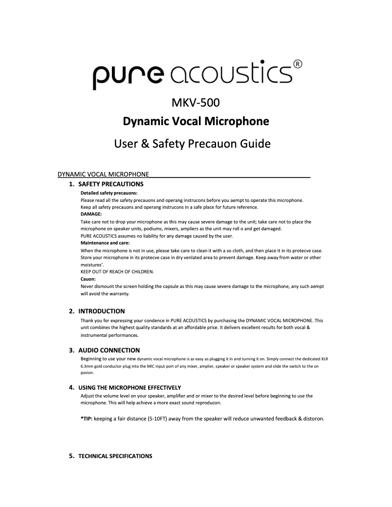 Page 1 de la notice Manuel utilisateur Pure Acoustics MKV 500