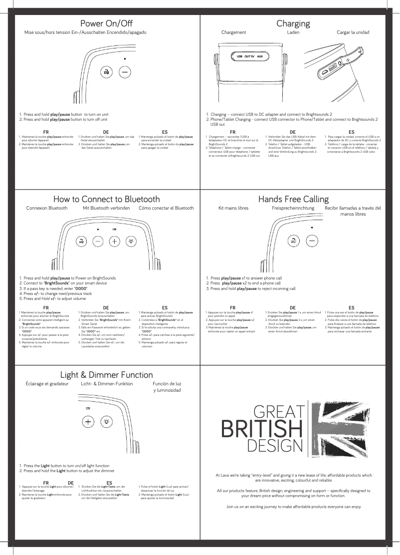 Page 1 de la notice Manuel utilisateur Lava BrightSounds 2