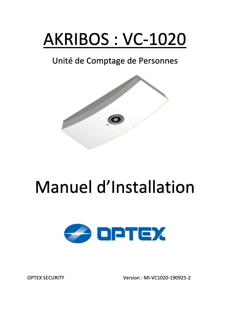Page n°1 - Manuel utilisateur Optex Akribos VC-1020