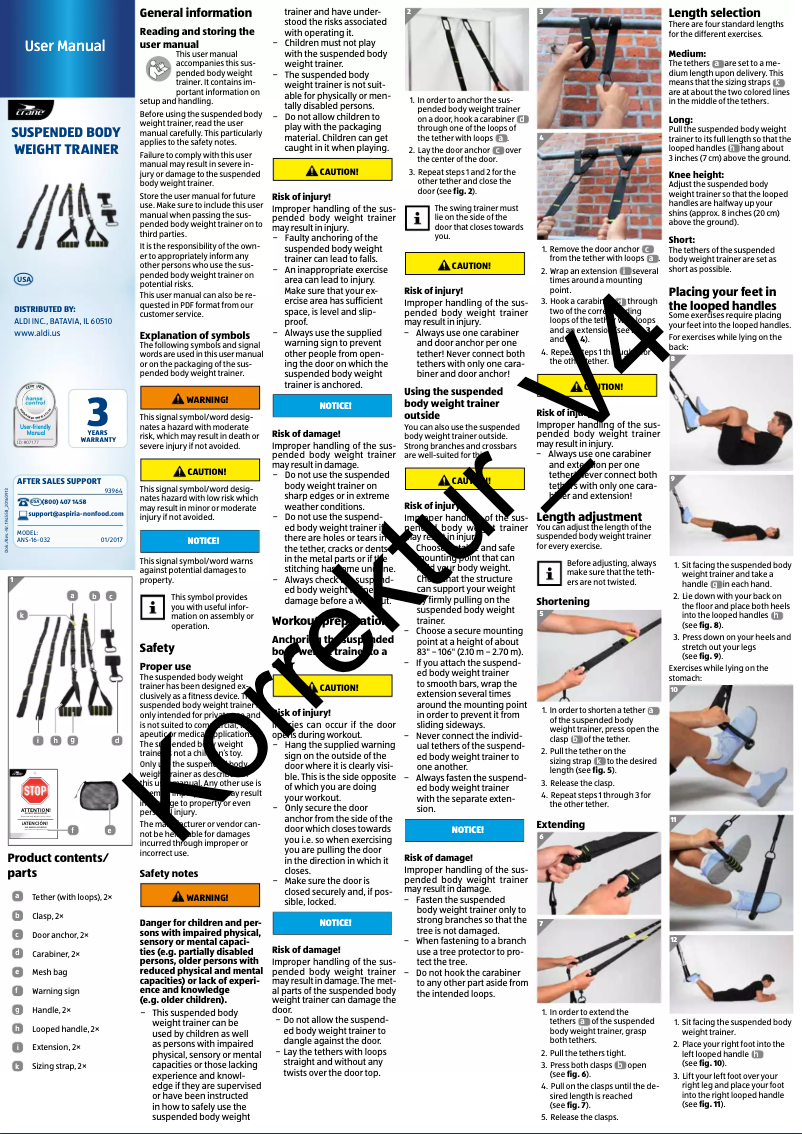 Image de la première page du manuel de l'appareil Suspended Body Weight Trainer ANS-16-032