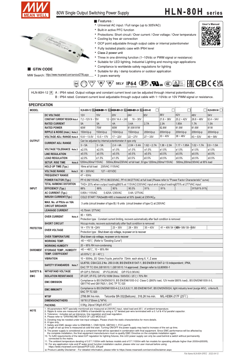 Image de la première page du manuel de l'appareil HLN-80H-36A