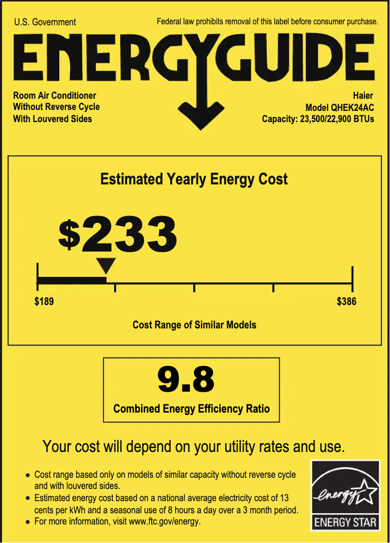 Página 1 del manual Etiqueta energética Haier QHEK24AC