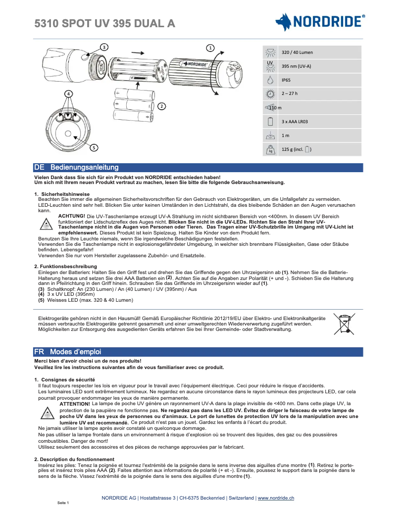 Image de la première page du manuel de l'appareil 5310 Spot UV 395 Dual A