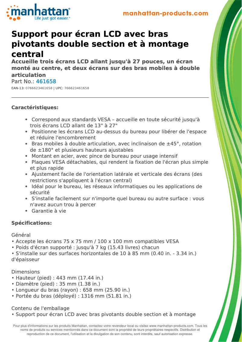 Page 1 de la notice Fiche technique Manhattan 461658