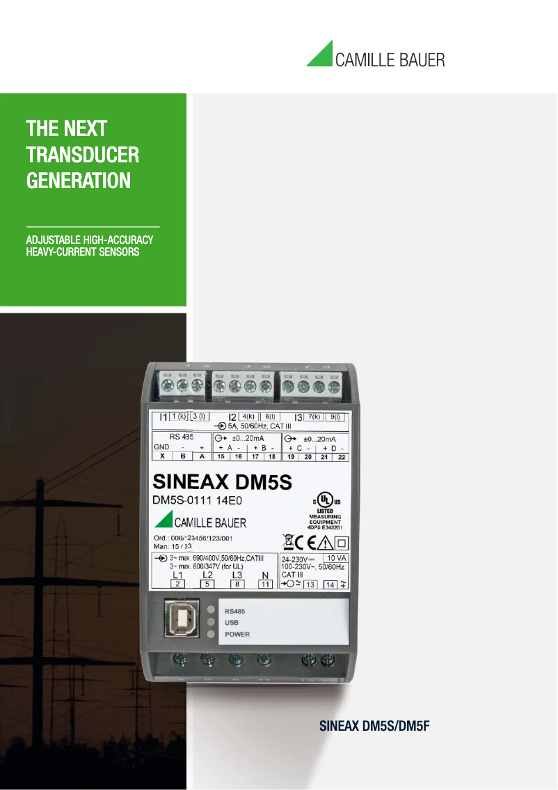 Page 1 de la notice Fiche technique Camille Bauer SINEAX DM5S