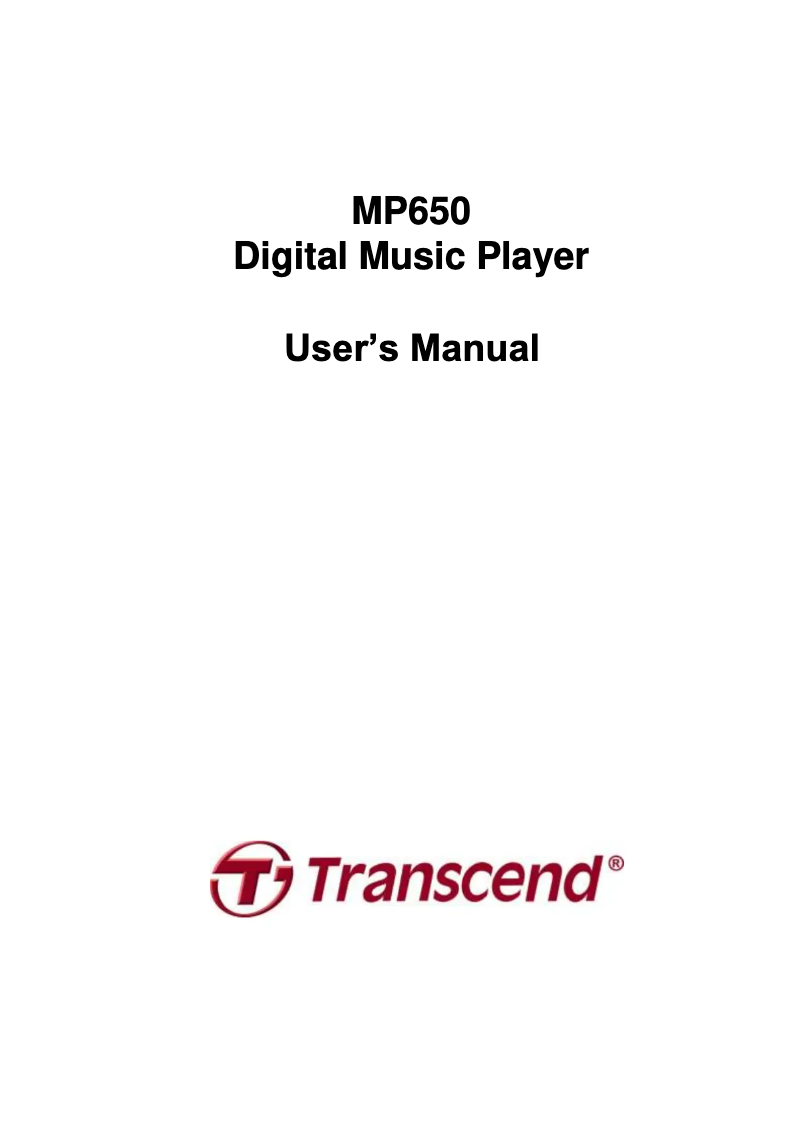 Page 1 de la notice Manuel utilisateur Transcend MP650