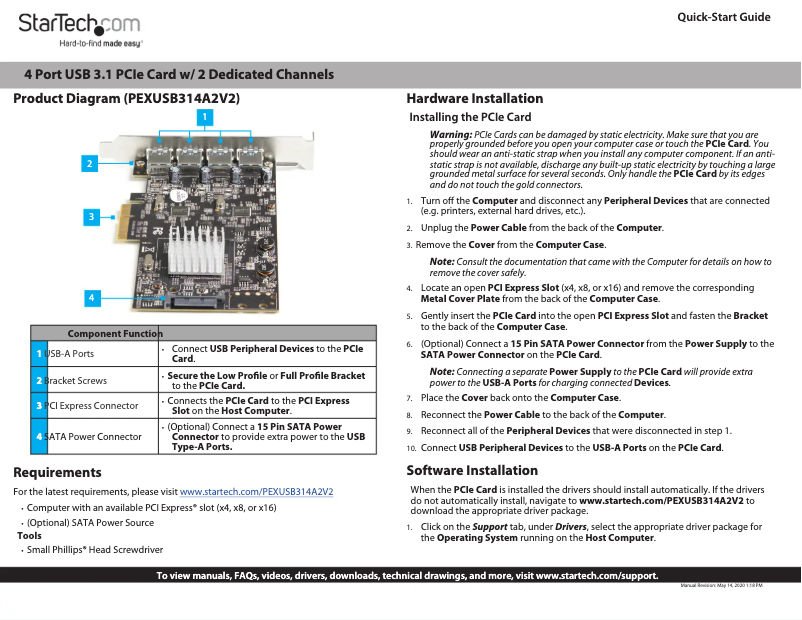 Page 1 de la notice Manuel utilisateur StarTech.com PEXUSB314A2V2
