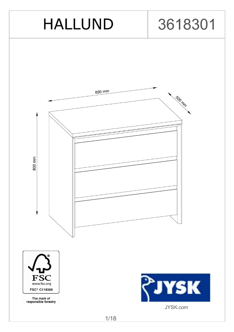 Página 1 del manual Manual de usuario JYSK Hallund (85x80x50)