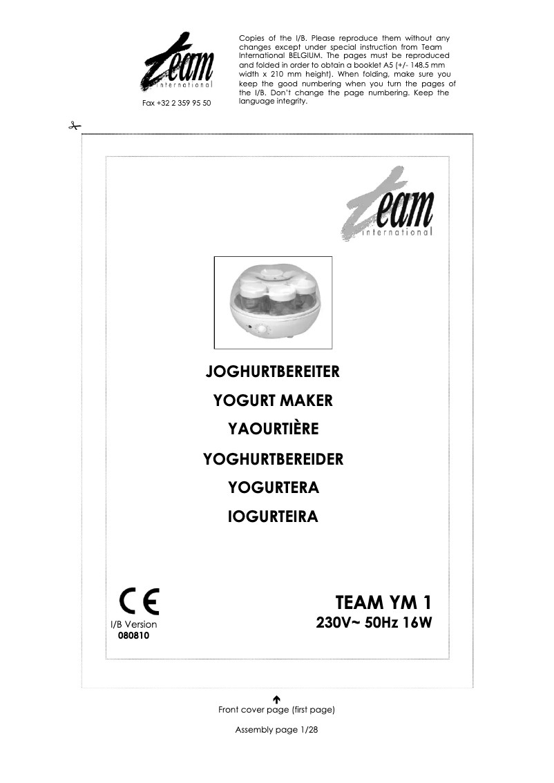 Page 1 de la notice Manuel utilisateur Team YM 1